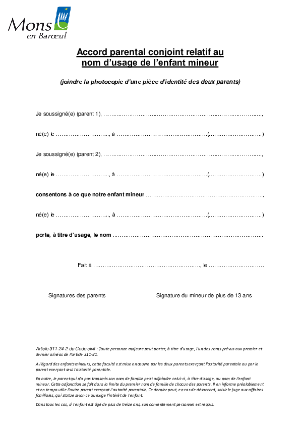 changement de nom de naissance Ville de MonsenBarœul